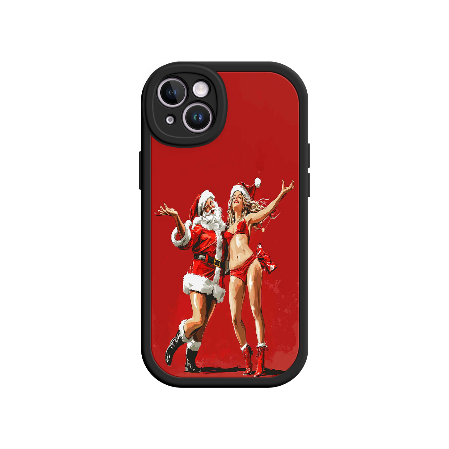 #MC0036 Factory Wholesale Merry & Flirty iPhone 17 Case – Fun Christmas Couple, Bold Red Festive Design, Santa & Sexy Santa Girl
