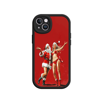 #MC0036 Factory Wholesale Merry & Flirty iPhone 17 Case – Fun Christmas Couple, Bold Red Festive Design, Santa & Sexy Santa Girl