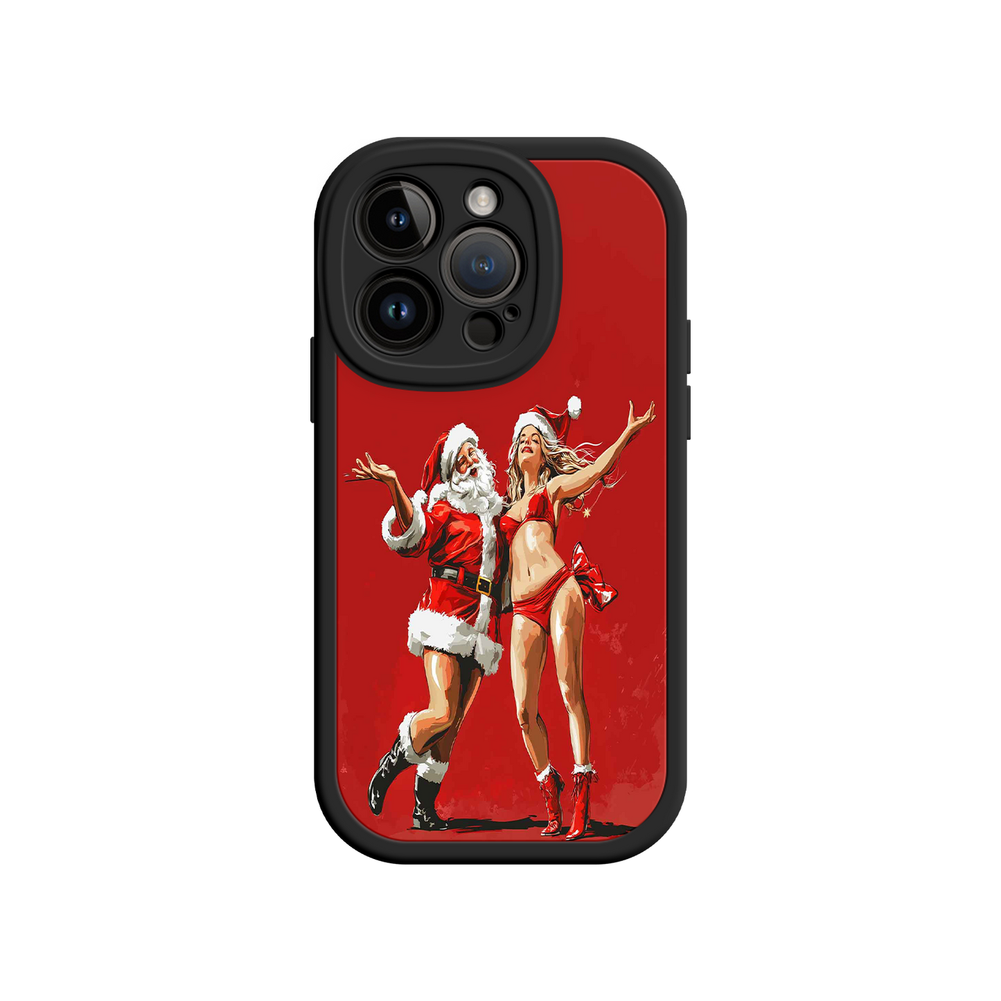 #MC0036 Factory Wholesale Merry & Flirty iPhone 17 Case – Fun Christmas Couple, Bold Red Festive Design, Santa & Sexy Santa Girl