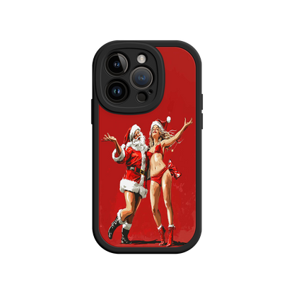 #MC0036 Factory Wholesale Merry & Flirty iPhone 17 Case – Fun Christmas Couple, Bold Red Festive Design, Santa & Sexy Santa Girl