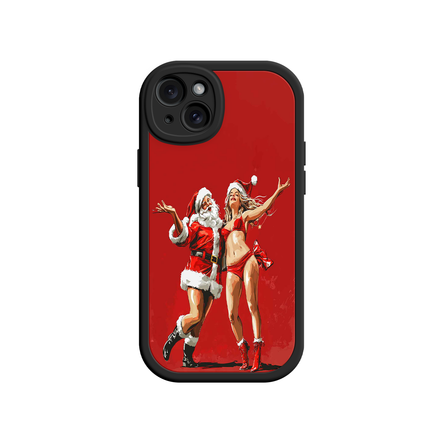 #MC0036 Factory Wholesale Merry & Flirty iPhone 17 Case – Fun Christmas Couple, Bold Red Festive Design, Santa & Sexy Santa Girl