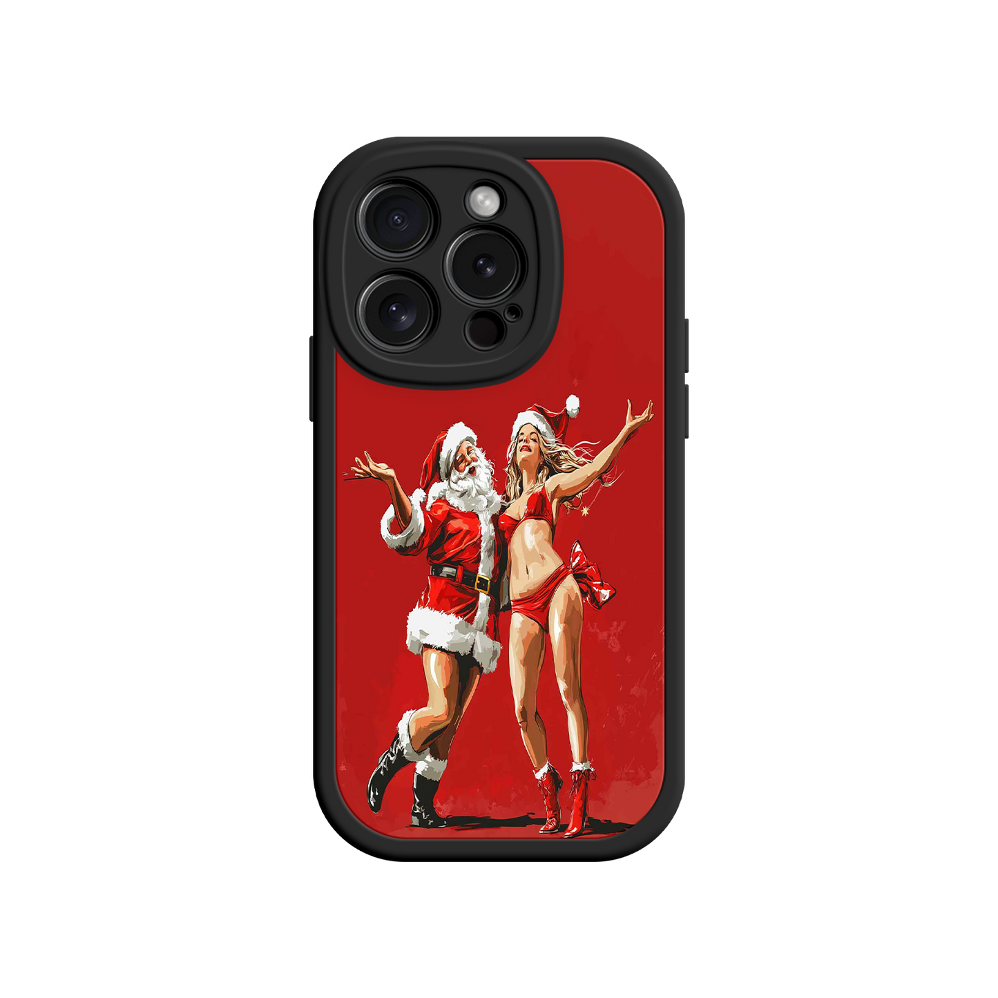 #MC0036 Factory Wholesale Merry & Flirty iPhone 17 Case – Fun Christmas Couple, Bold Red Festive Design, Santa & Sexy Santa Girl
