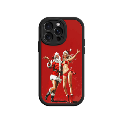 #MC0036 Factory Wholesale Merry & Flirty iPhone 17 Case – Fun Christmas Couple, Bold Red Festive Design, Santa & Sexy Santa Girl