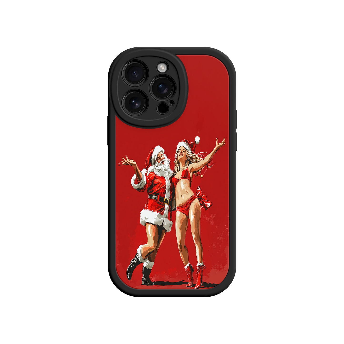 #MC0036 Factory Wholesale Merry & Flirty iPhone 17 Case – Fun Christmas Couple, Bold Red Festive Design, Santa & Sexy Santa Girl