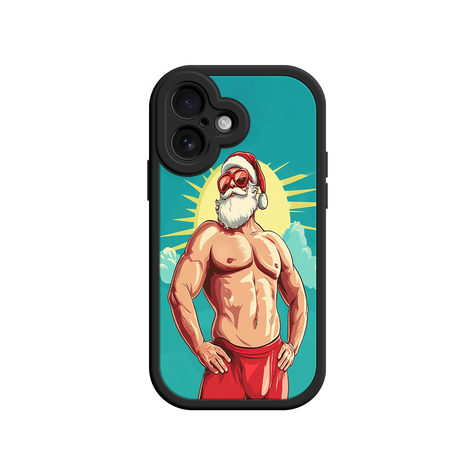 Santa Claus phone case with red sunglasses and beard
