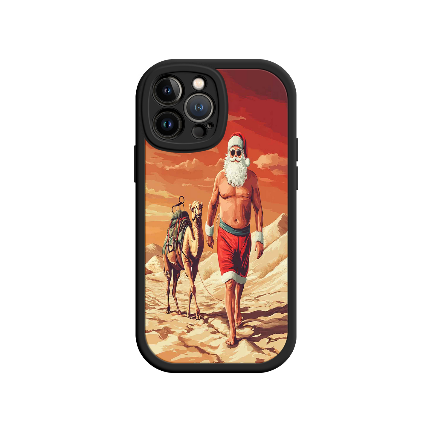 #MC0028 Factory Wholesale Desert Santa iPhone 17 Case – Funny Christmas Design, Muscular Santa & Camel, Holiday Heat Vibes