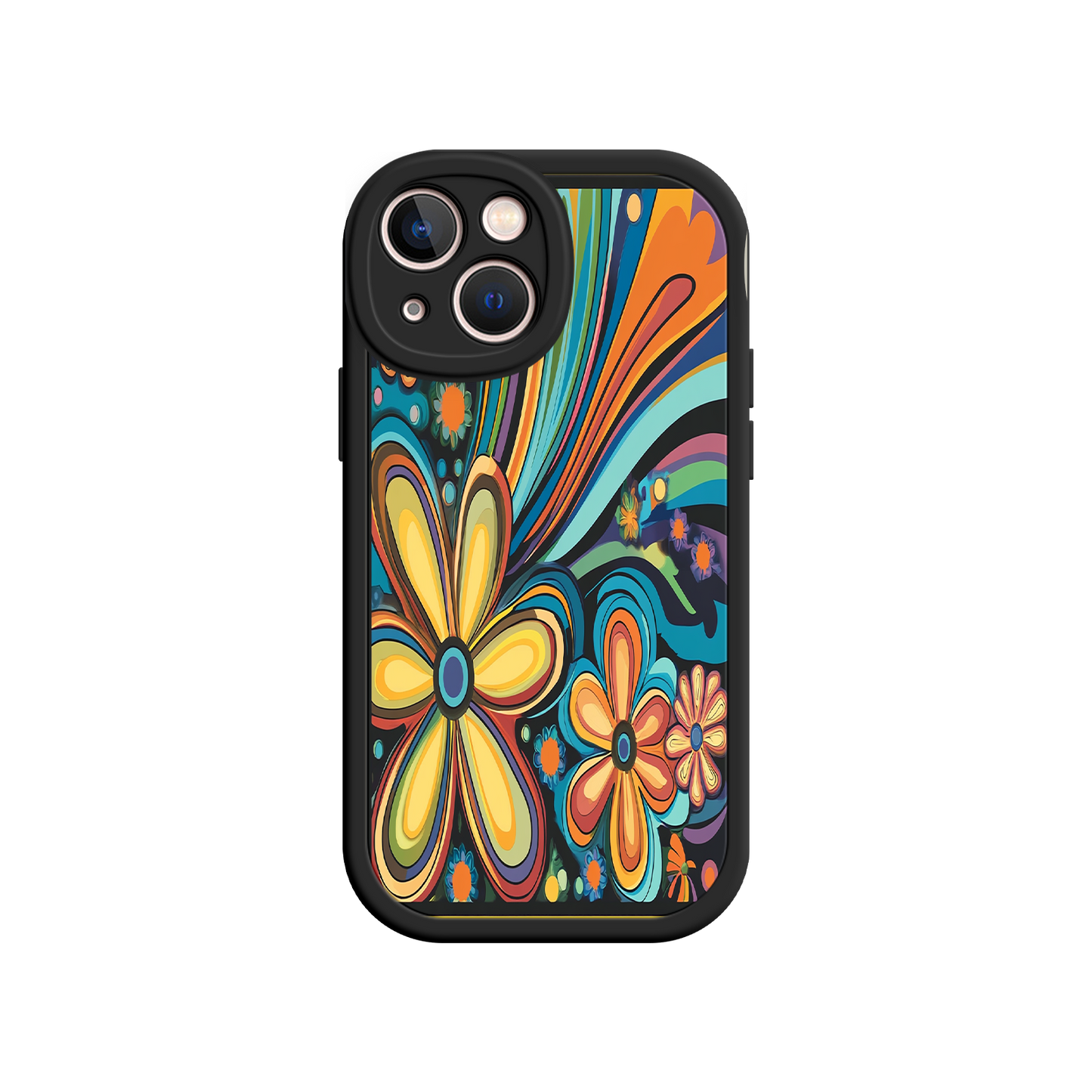 #MC0033 Factory Wholesale Psychedelic Floral iPhone 17 Case – Hippie Flower Power Design, 60s 70s Retro Vibes, Groovy Swirls