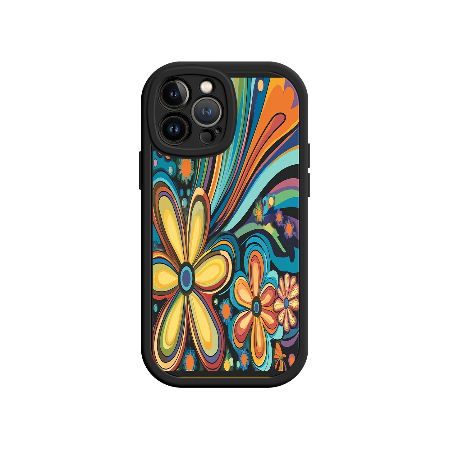 #MC0033 Factory Wholesale Psychedelic Floral iPhone 17 Case – Hippie Flower Power Design, 60s 70s Retro Vibes, Groovy Swirls