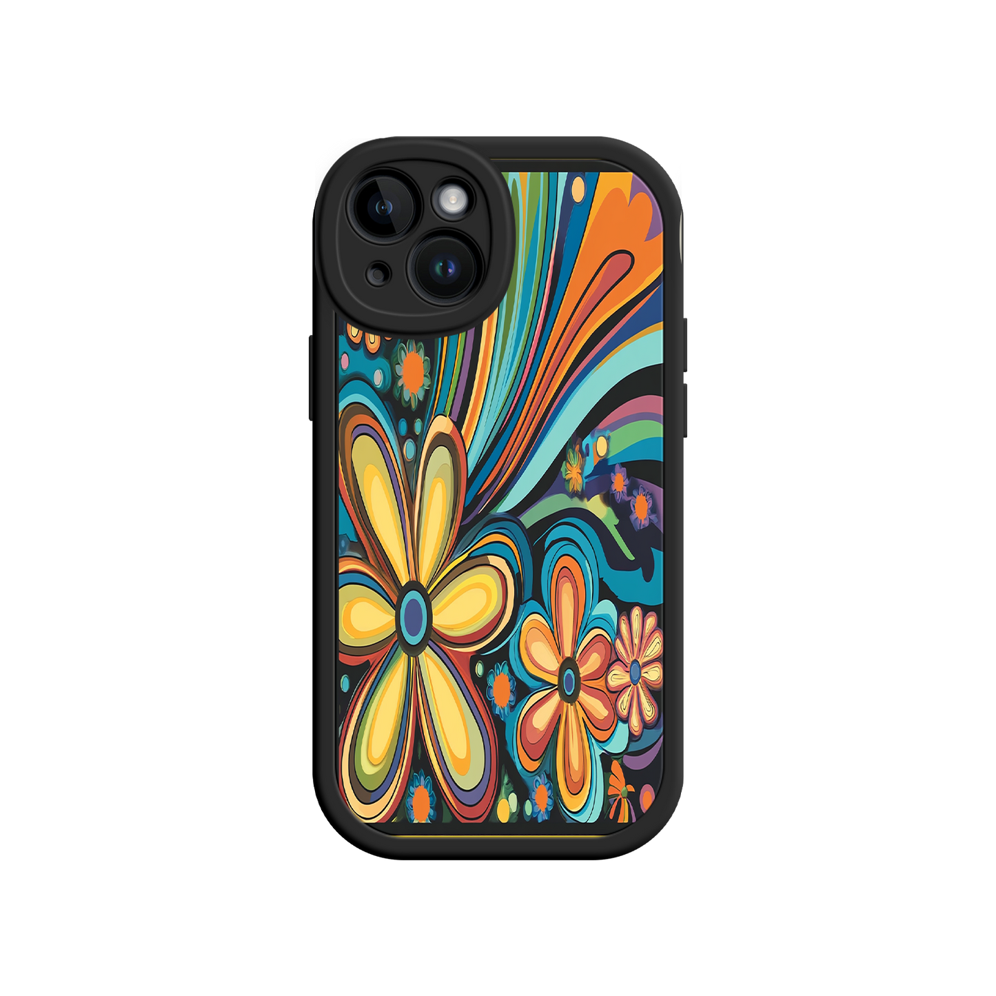 #MC0033 Factory Wholesale Psychedelic Floral iPhone 17 Case – Hippie Flower Power Design, 60s 70s Retro Vibes, Groovy Swirls