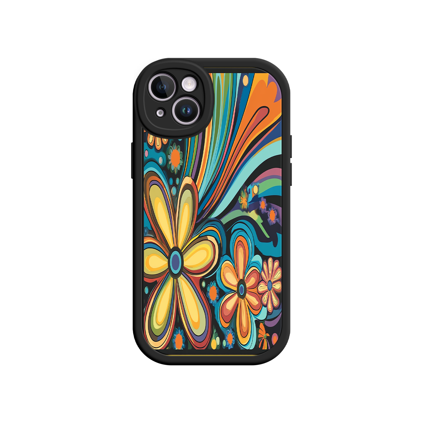 #MC0033 Factory Wholesale Psychedelic Floral iPhone 17 Case – Hippie Flower Power Design, 60s 70s Retro Vibes, Groovy Swirls