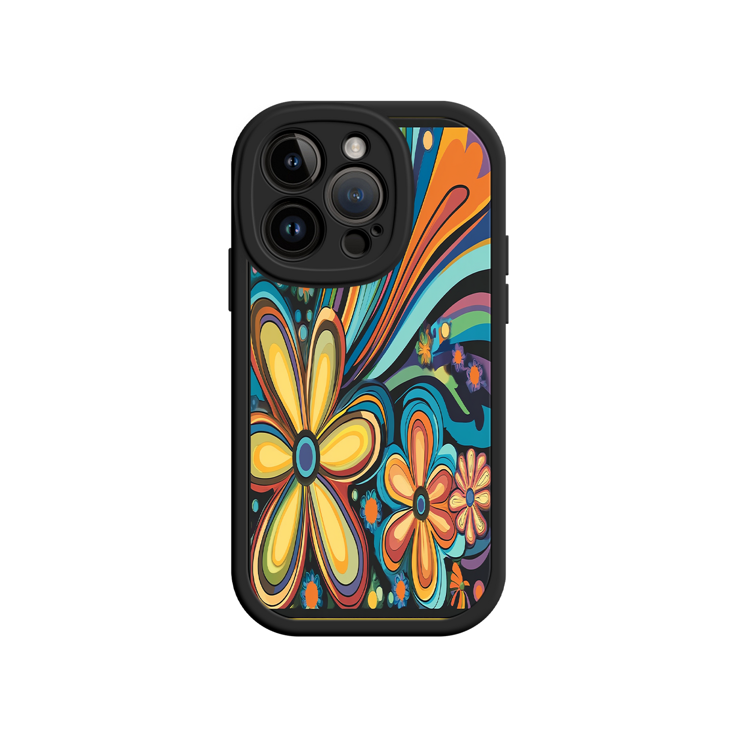 #MC0033 Factory Wholesale Psychedelic Floral iPhone 17 Case – Hippie Flower Power Design, 60s 70s Retro Vibes, Groovy Swirls