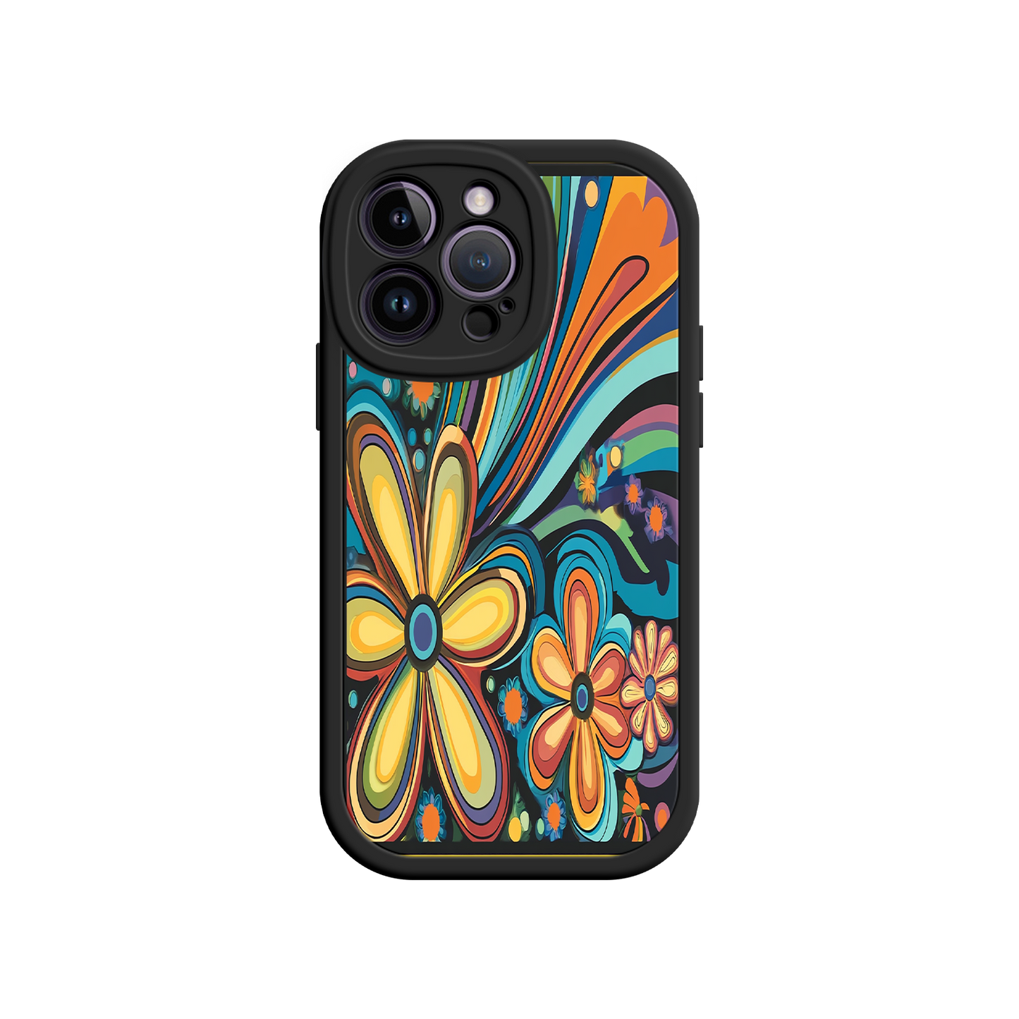 #MC0033 Factory Wholesale Psychedelic Floral iPhone 17 Case – Hippie Flower Power Design, 60s 70s Retro Vibes, Groovy Swirls