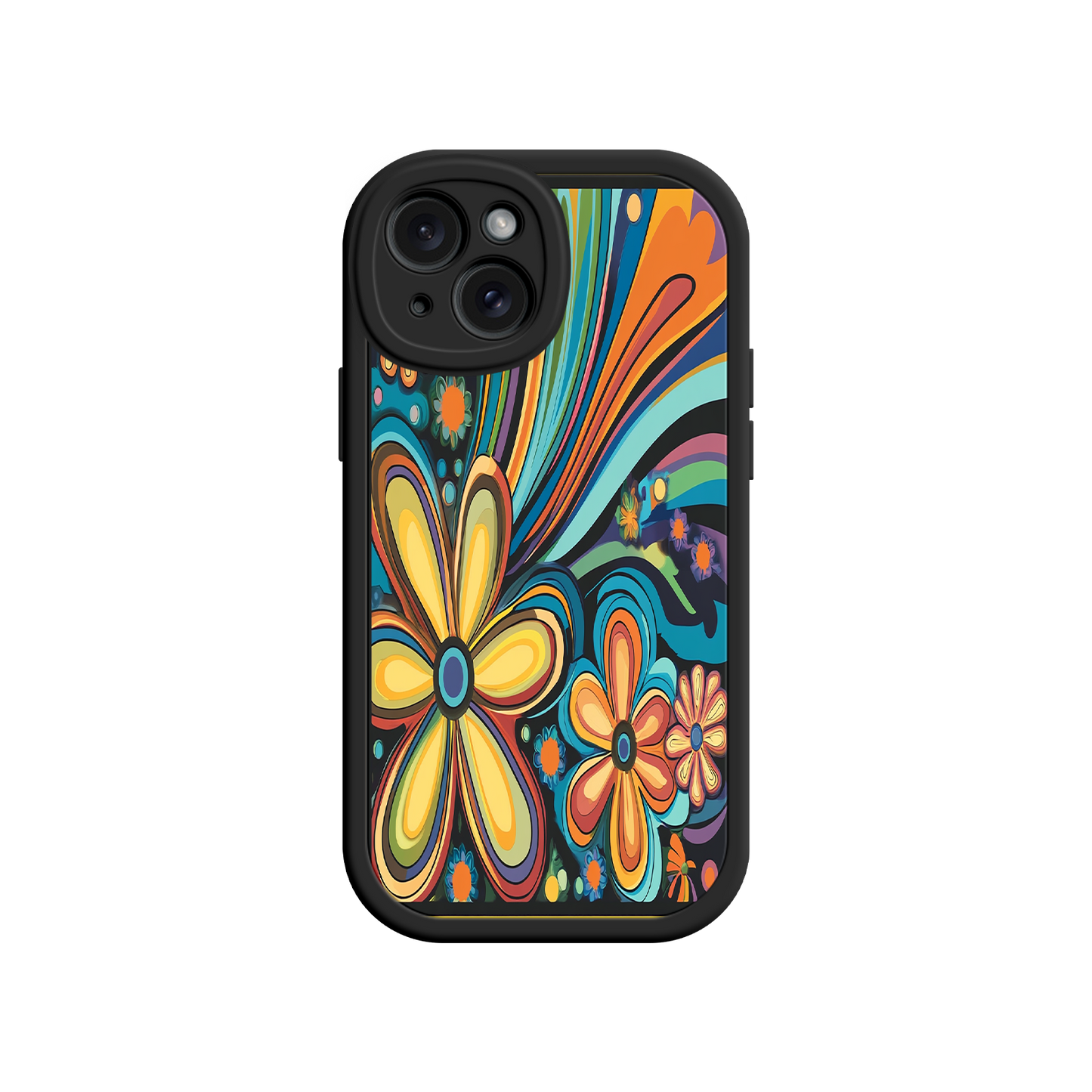 #MC0033 Factory Wholesale Psychedelic Floral iPhone 17 Case – Hippie Flower Power Design, 60s 70s Retro Vibes, Groovy Swirls