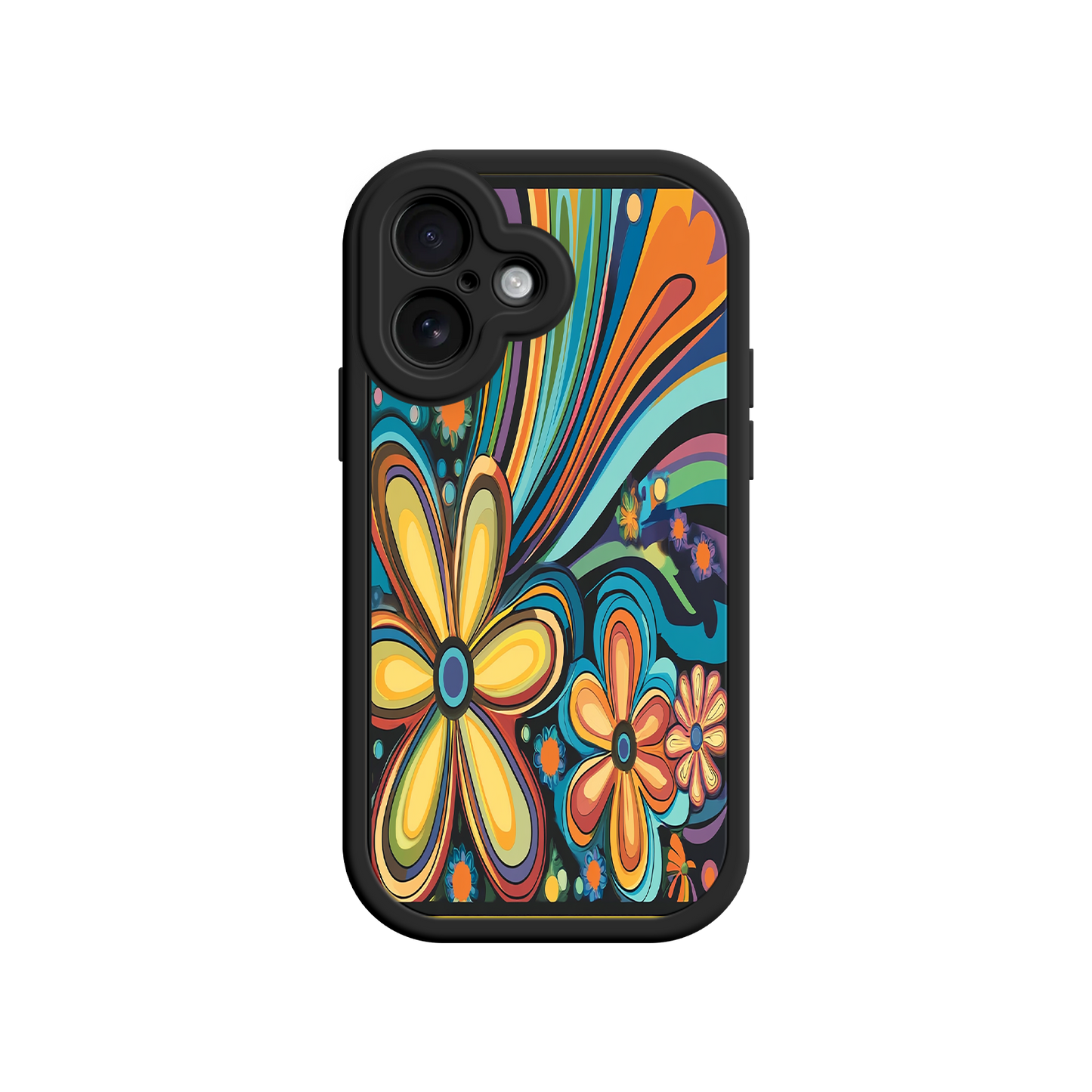 #MC0033 Factory Wholesale Psychedelic Floral iPhone 17 Case – Hippie Flower Power Design, 60s 70s Retro Vibes, Groovy Swirls
