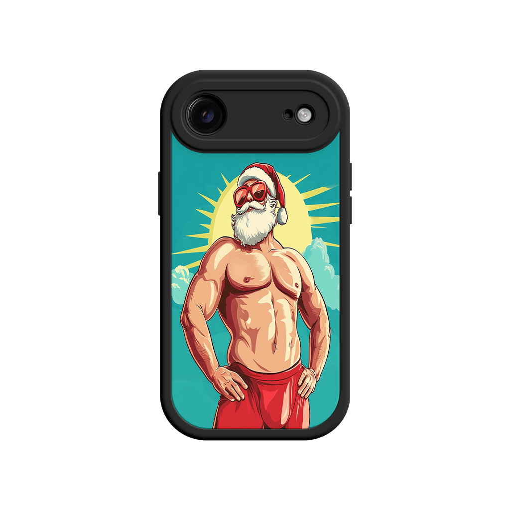 Funny festive phone case with shirtless Santa