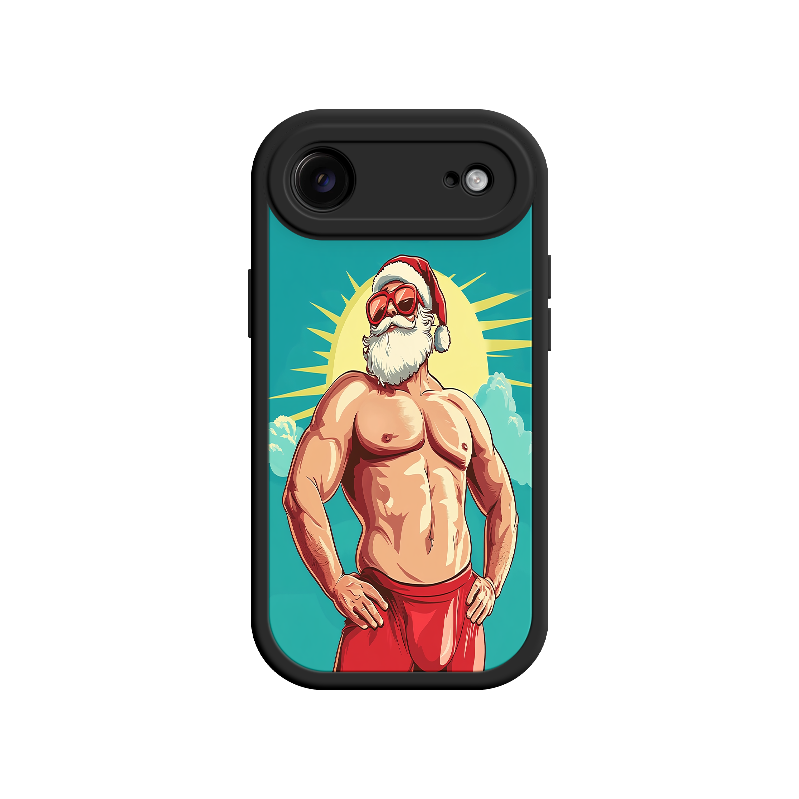 Funny festive phone case with shirtless Santa