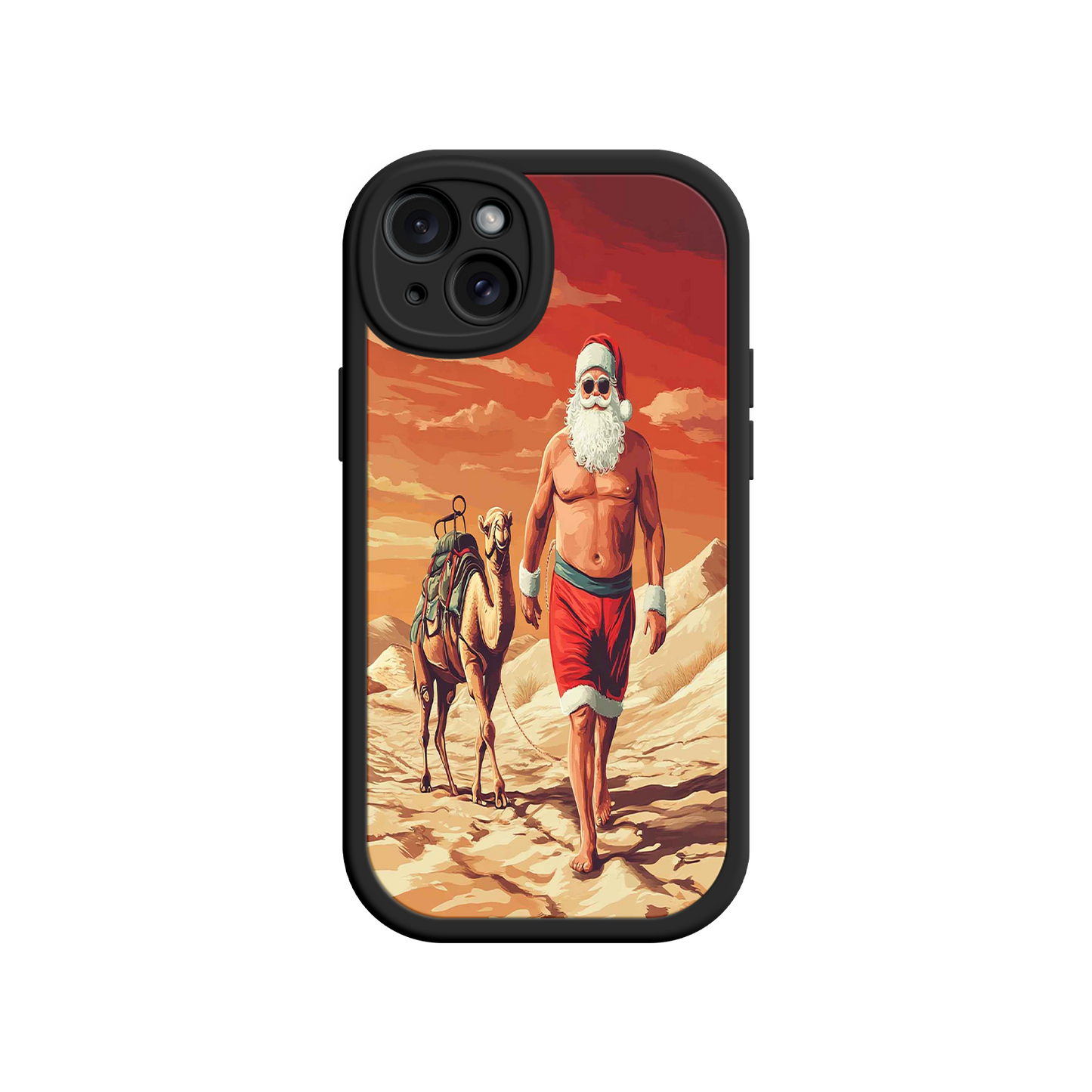 #MC0028 Factory Wholesale Desert Santa iPhone 17 Case – Funny Christmas Design, Muscular Santa & Camel, Holiday Heat Vibes