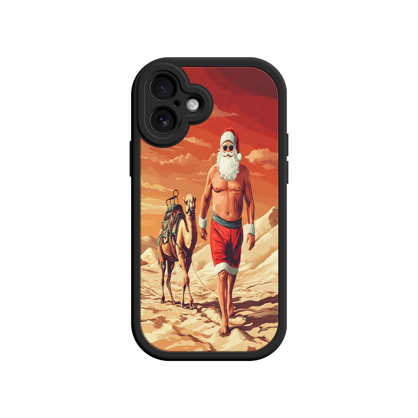 #MC0028 Factory Wholesale Desert Santa iPhone 17 Case – Funny Christmas Design, Muscular Santa & Camel, Holiday Heat Vibes