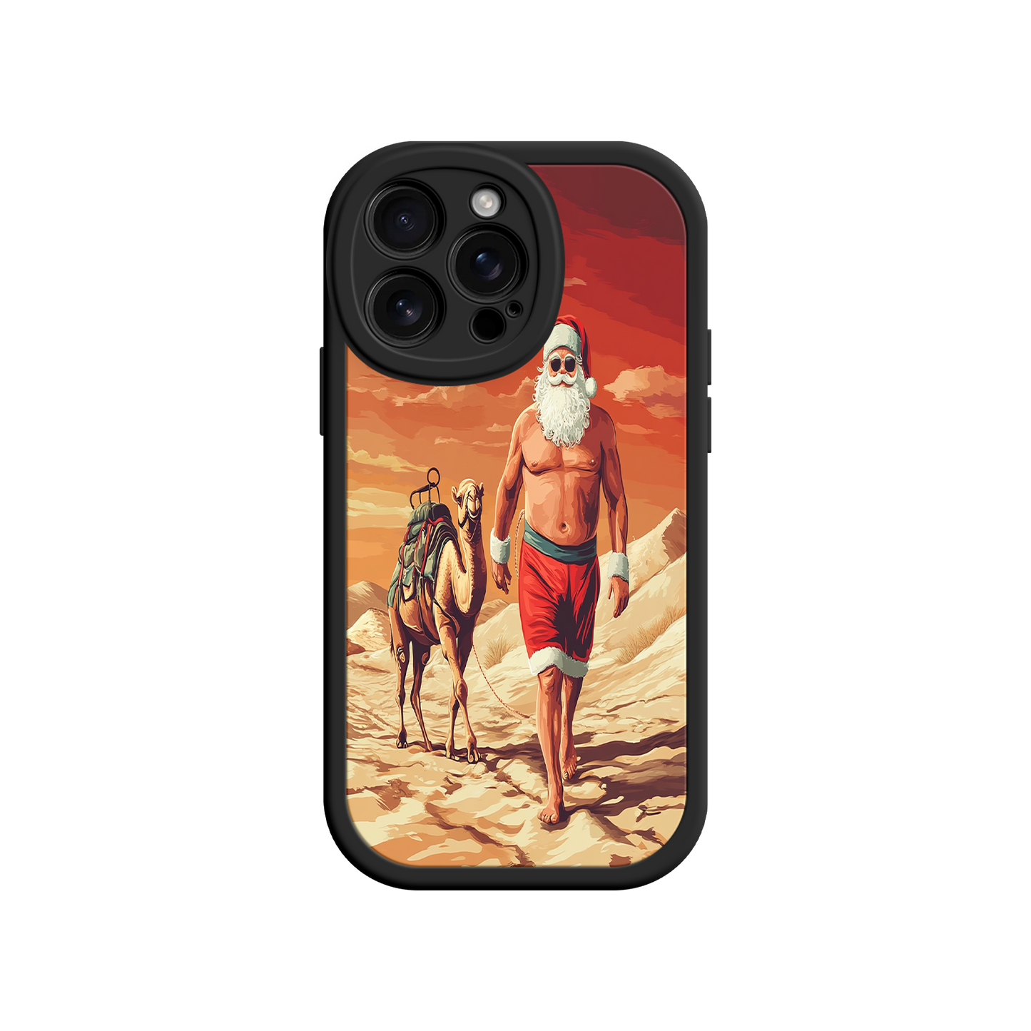 #MC0028 Factory Wholesale Desert Santa iPhone 17 Case – Funny Christmas Design, Muscular Santa & Camel, Holiday Heat Vibes