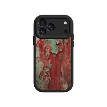 Grunge-style phone case with oxidized rust and cracked paint
