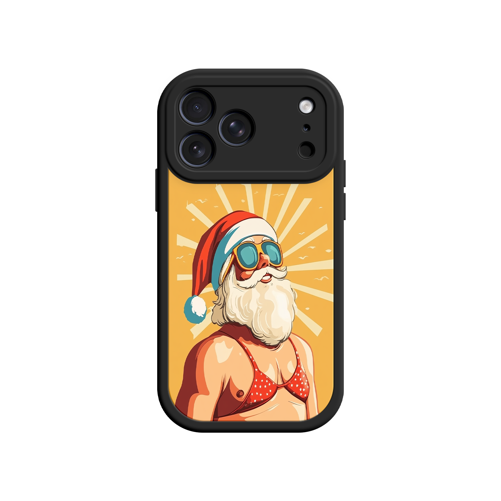 Holiday-themed phone case with beach Santa design