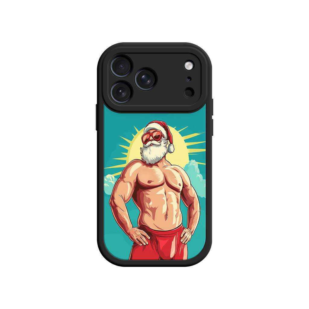 Humorous phone case with buff Santa character