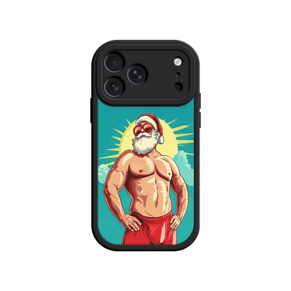 Humorous phone case with buff Santa character
