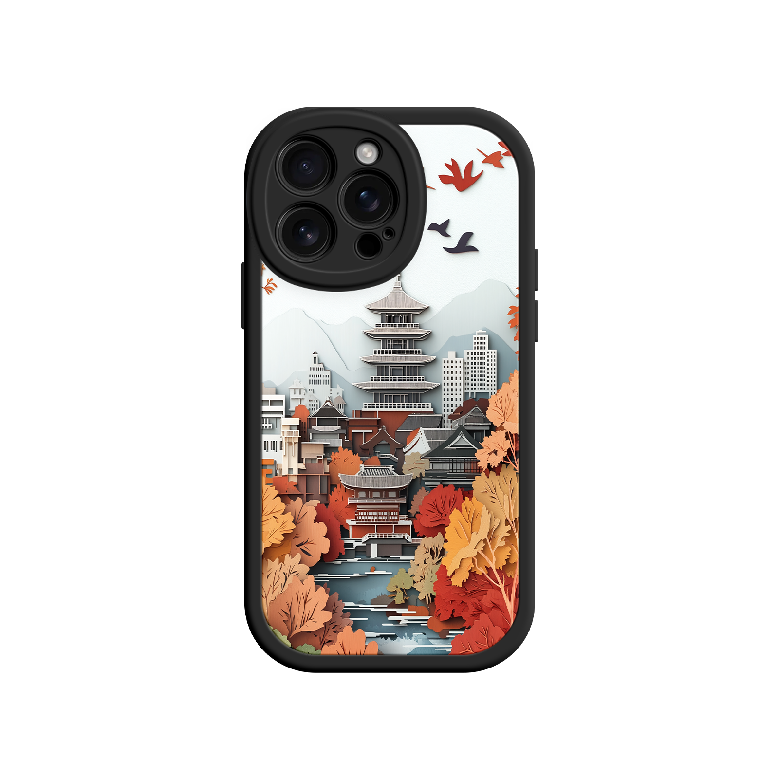 Autumn Japanese Landscape iPhone 17 Case – Traditional Japan Scene, Fall Foliage Illustration, Mount Fuji Phone Cover