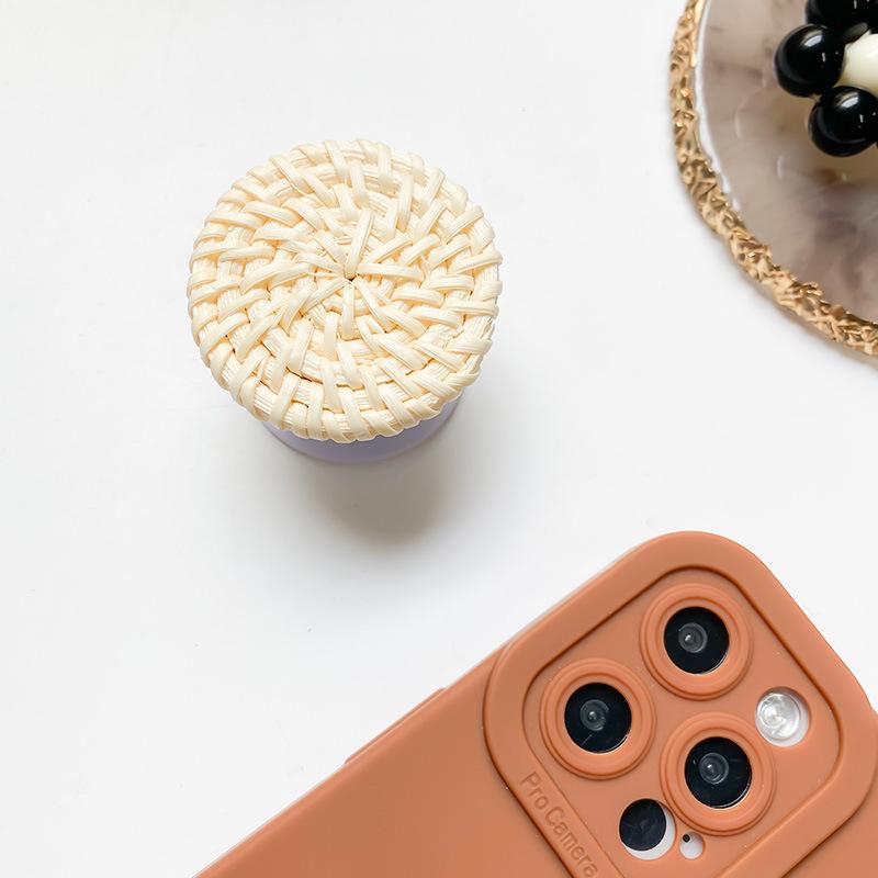 Retro Rattan phone PopGrip, Portable Desktop Bracket, adjustable cellphone stand, retractable smartphone holder, phone mount support, Folding Kickstand, handheld accessories