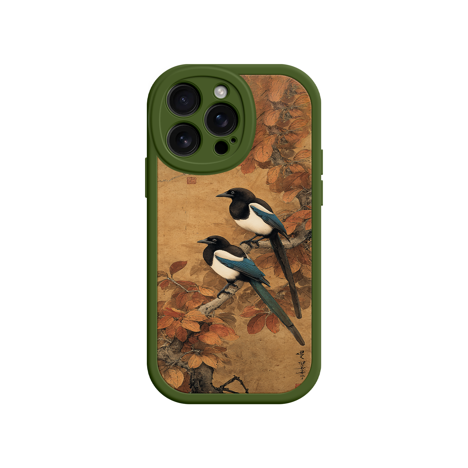 Stylish iPhone case with birds and fall foliage