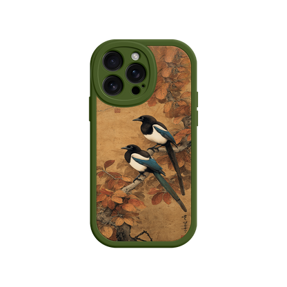 Vintage-style phone case with East Asian bird motif