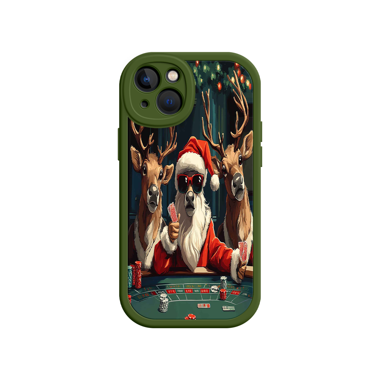 #MC0039 Factory Wholesale Santa Claus Poker iPhone 17 Case – Funny Christmas Design, Holiday Pet Humor, Reindeer Game Night