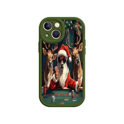 #MC0039 Factory Wholesale Santa Claus Poker iPhone 17 Case – Funny Christmas Design, Holiday Pet Humor, Reindeer Game Night