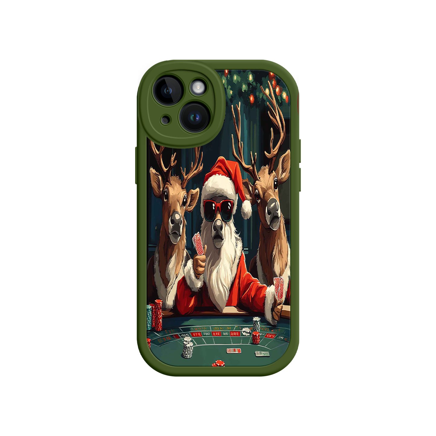 #MC0039 Factory Wholesale Santa Claus Poker iPhone 17 Case – Funny Christmas Design, Holiday Pet Humor, Reindeer Game Night