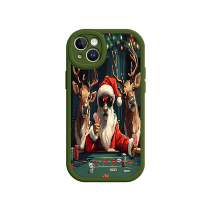 #MC0039 Factory Wholesale Santa Claus Poker iPhone 17 Case – Funny Christmas Design, Holiday Pet Humor, Reindeer Game Night