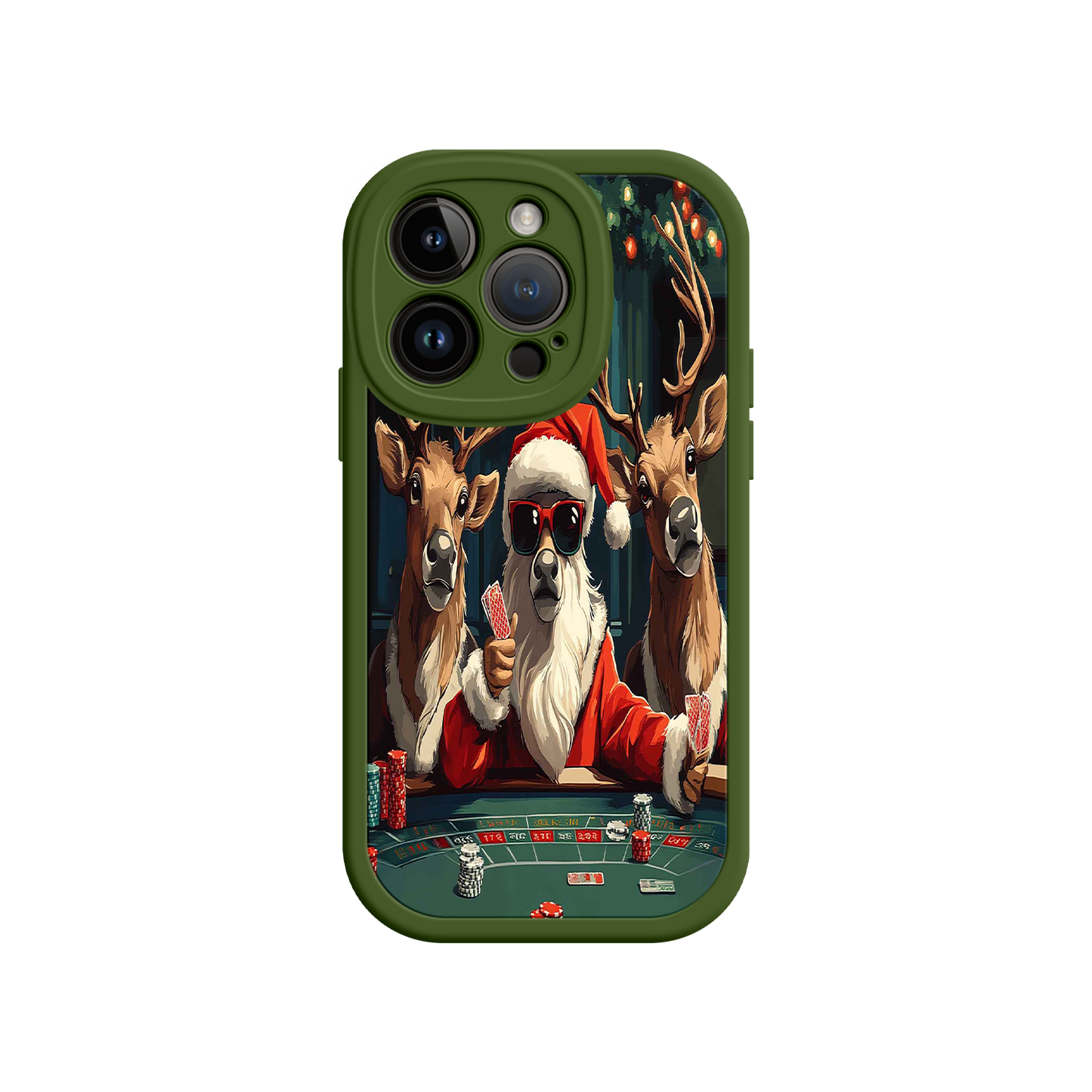 #MC0039 Factory Wholesale Santa Claus Poker iPhone 17 Case – Funny Christmas Design, Holiday Pet Humor, Reindeer Game Night