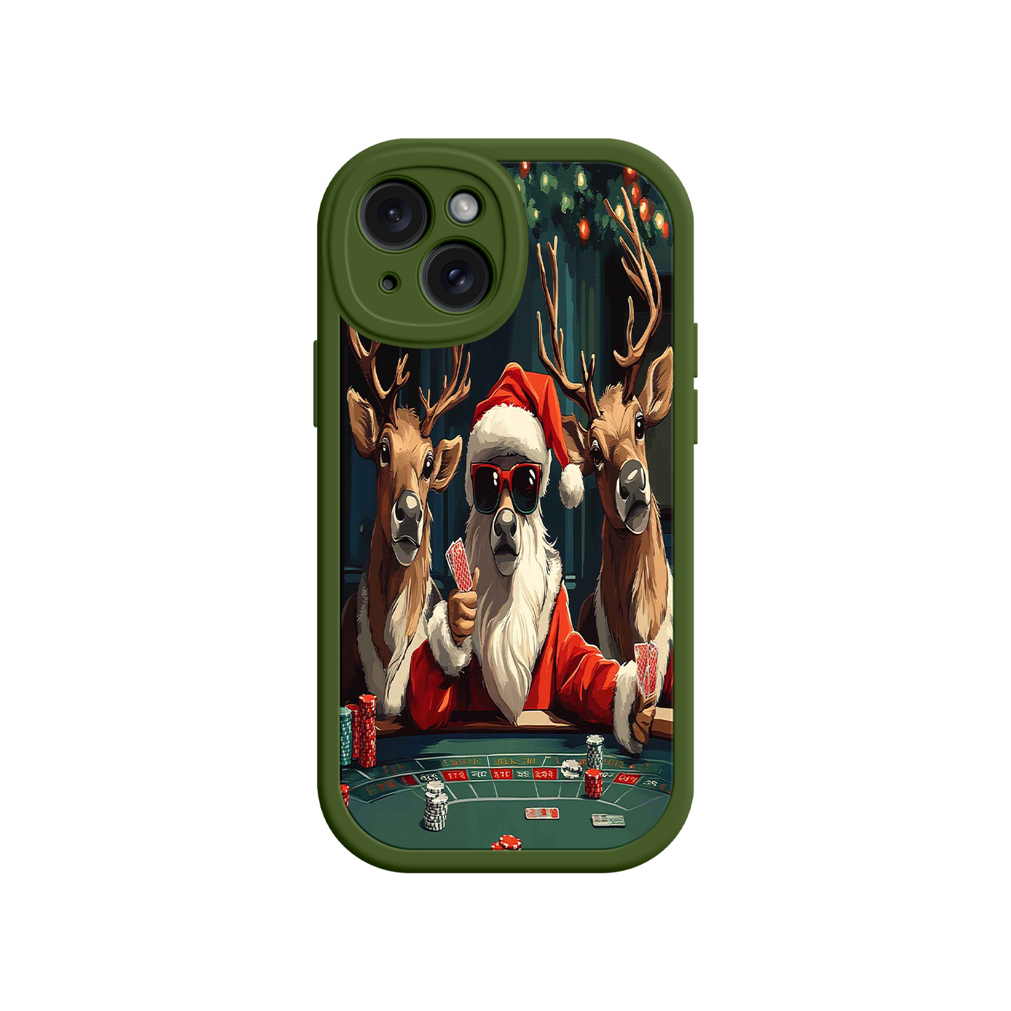 #MC0039 Factory Wholesale Santa Claus Poker iPhone 17 Case – Funny Christmas Design, Holiday Pet Humor, Reindeer Game Night
