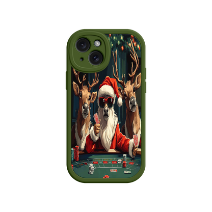 #MC0039 Factory Wholesale Santa Claus Poker iPhone 17 Case – Funny Christmas Design, Holiday Pet Humor, Reindeer Game Night
