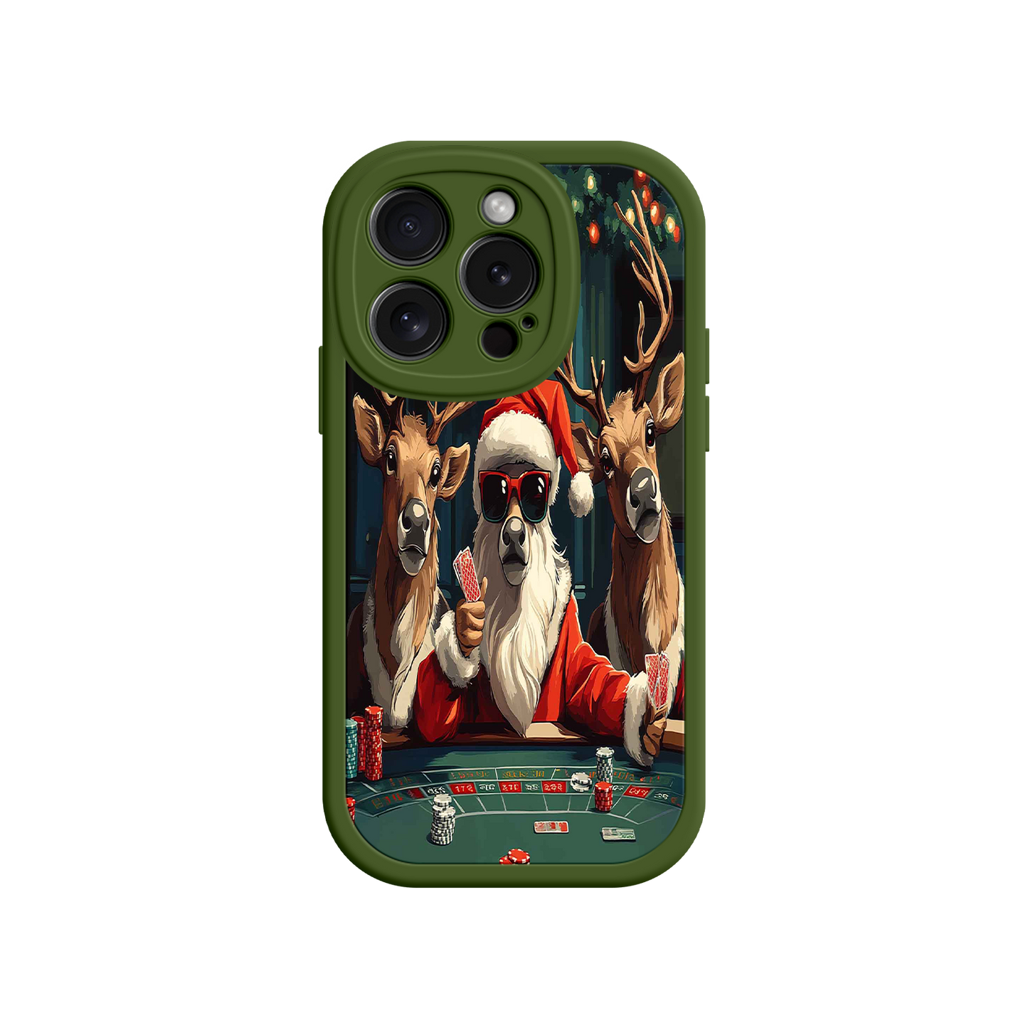 #MC0039 Factory Wholesale Santa Claus Poker iPhone 17 Case – Funny Christmas Design, Holiday Pet Humor, Reindeer Game Night