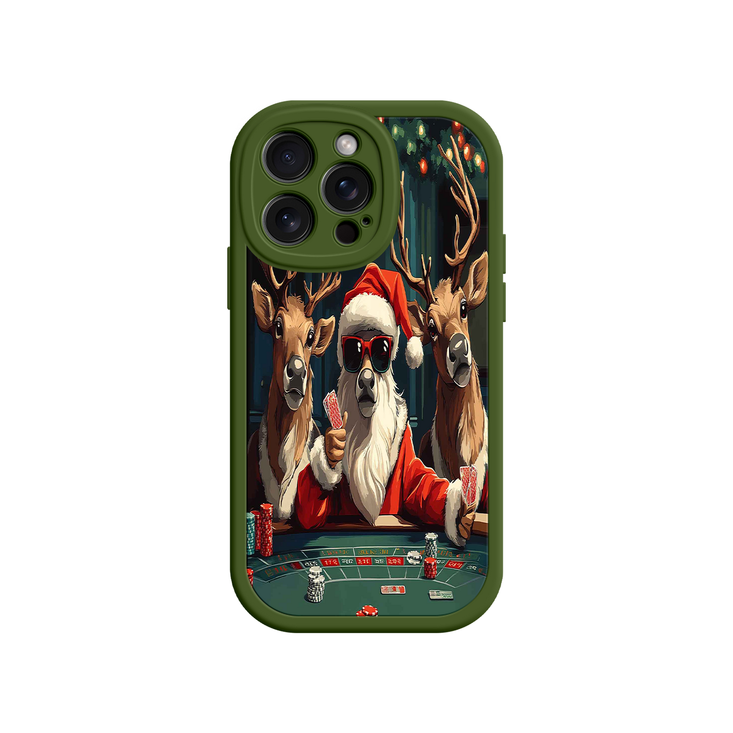 #MC0039 Factory Wholesale Santa Claus Poker iPhone 17 Case – Funny Christmas Design, Holiday Pet Humor, Reindeer Game Night