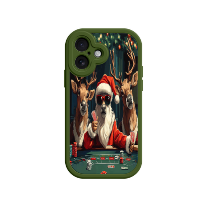 #MC0039 Factory Wholesale Santa Claus Poker iPhone 17 Case – Funny Christmas Design, Holiday Pet Humor, Reindeer Game Night