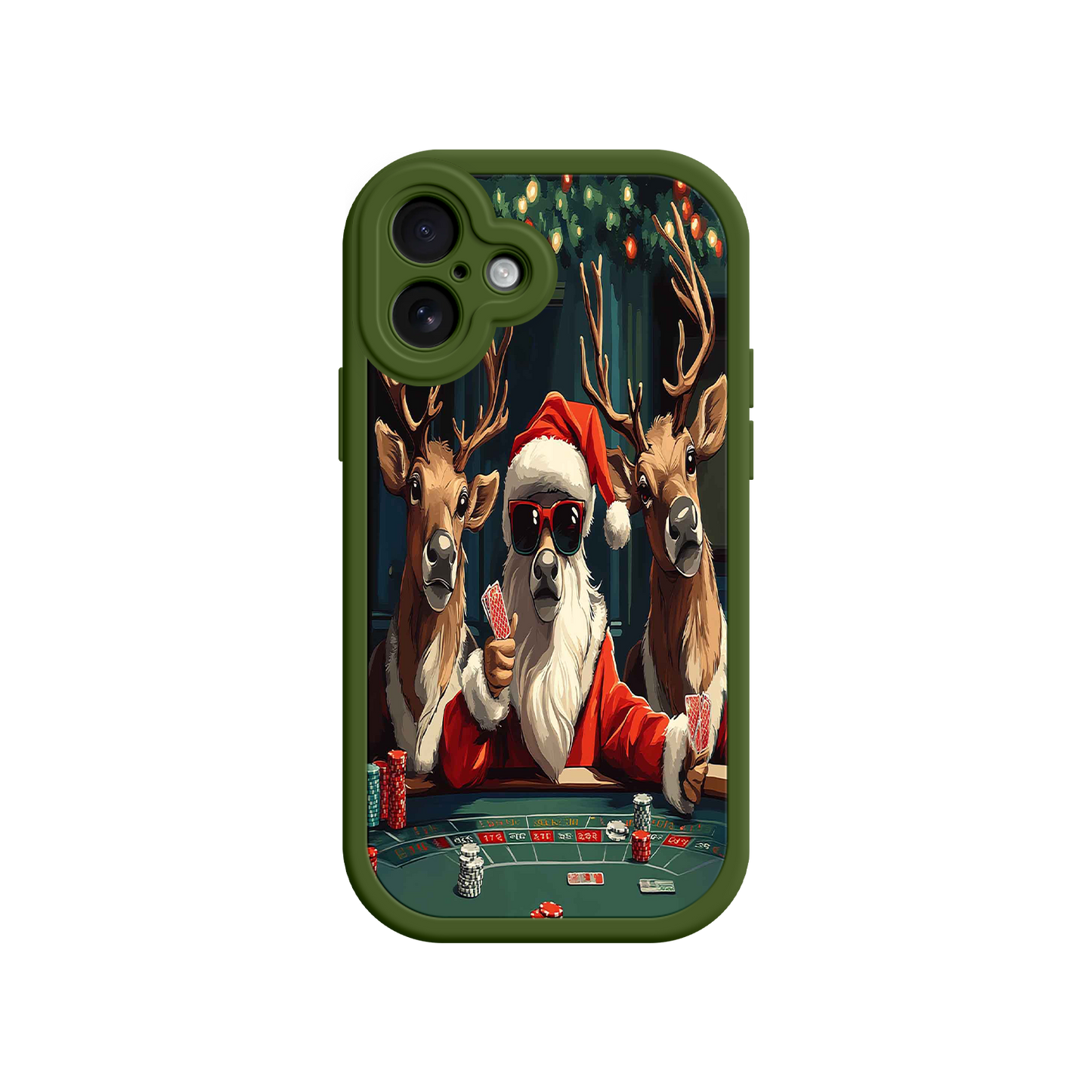 #MC0039 Factory Wholesale Santa Claus Poker iPhone 17 Case – Funny Christmas Design, Holiday Pet Humor, Reindeer Game Night