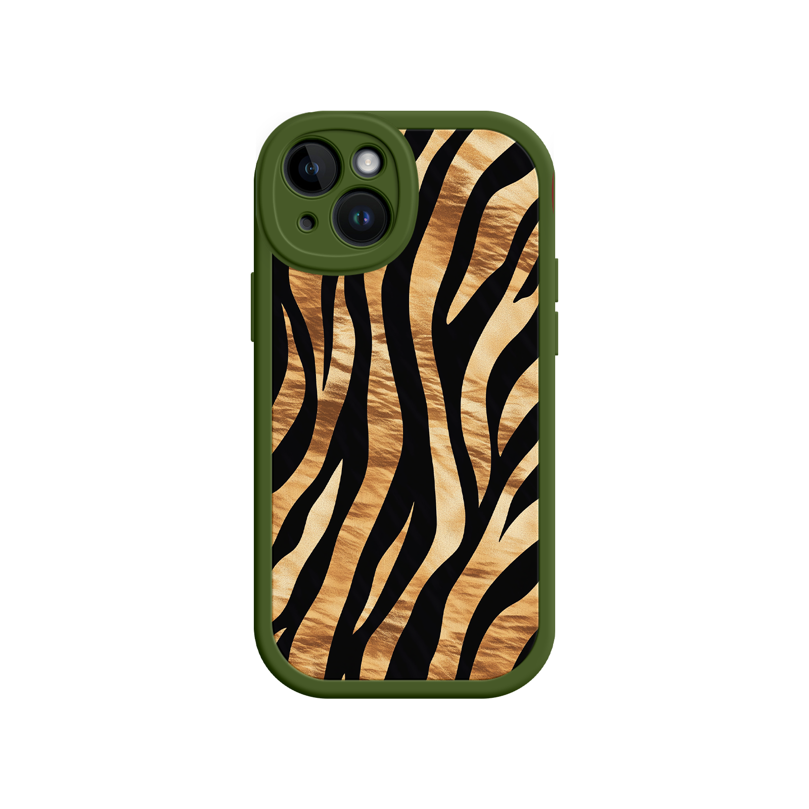 Tiger Stripe iPhone Case – Bold Animal Print with Olive Green Frame