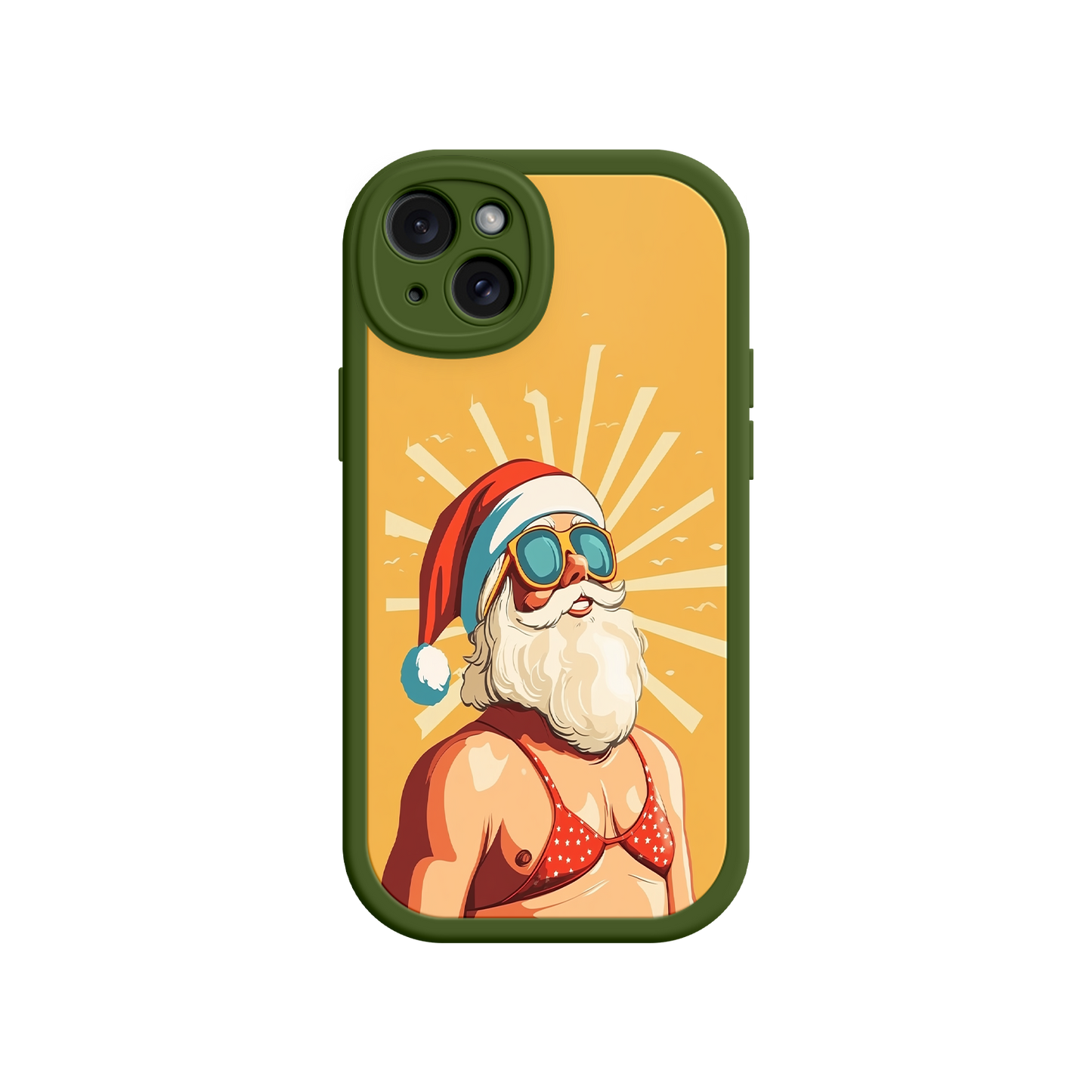 Humorous phone case with festive sunburst background