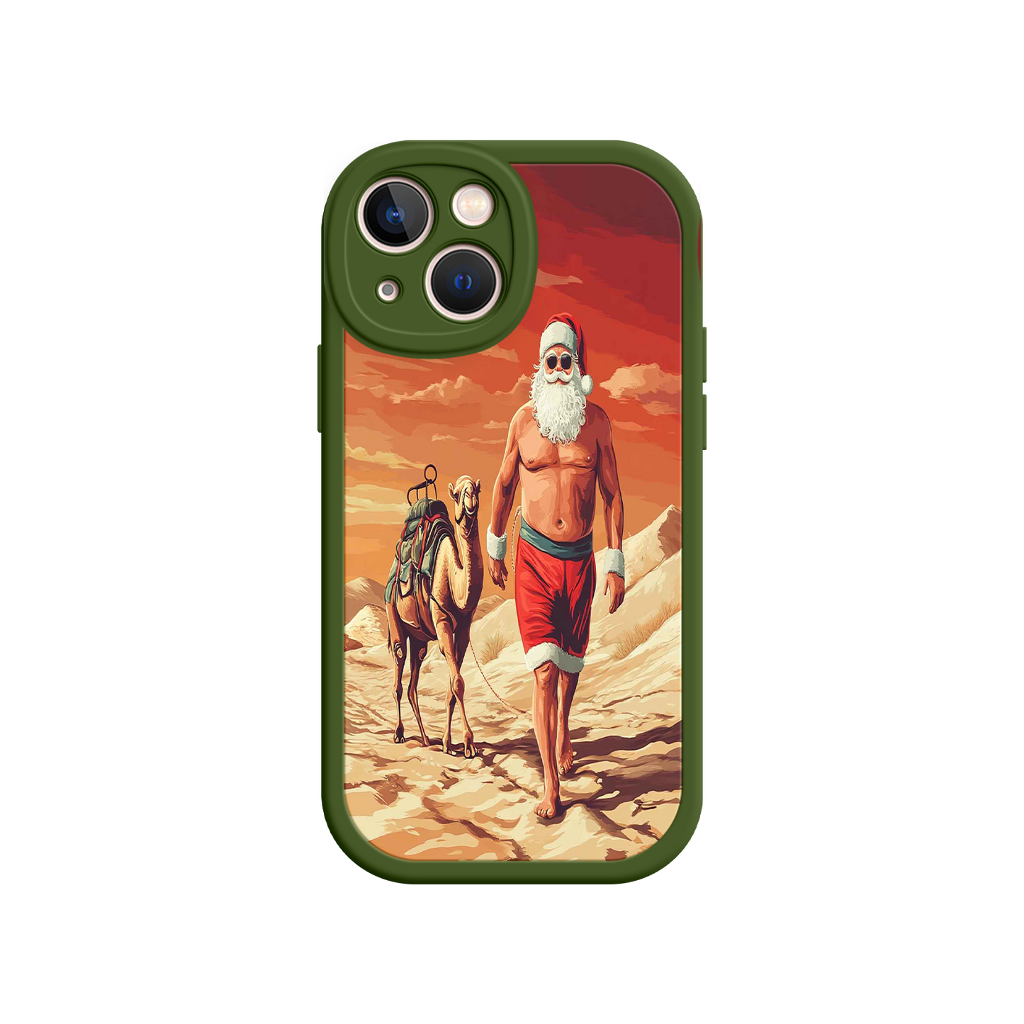 #MC0028 Factory Wholesale Desert Santa iPhone 17 Case – Funny Christmas Design, Muscular Santa & Camel, Holiday Heat Vibes