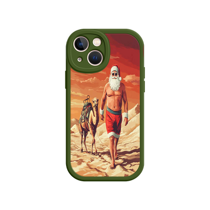#MC0028 Factory Wholesale Desert Santa iPhone 17 Case – Funny Christmas Design, Muscular Santa & Camel, Holiday Heat Vibes