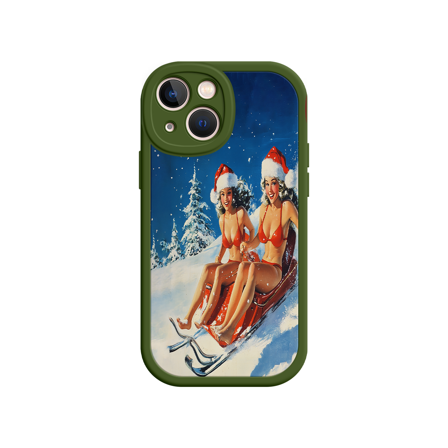 #MC0027 Factory Wholesale Santa Bikini Sled iPhone 17 Case – Funny Christmas Design, Sexy Holiday Vibes, Winter Wonderland Art