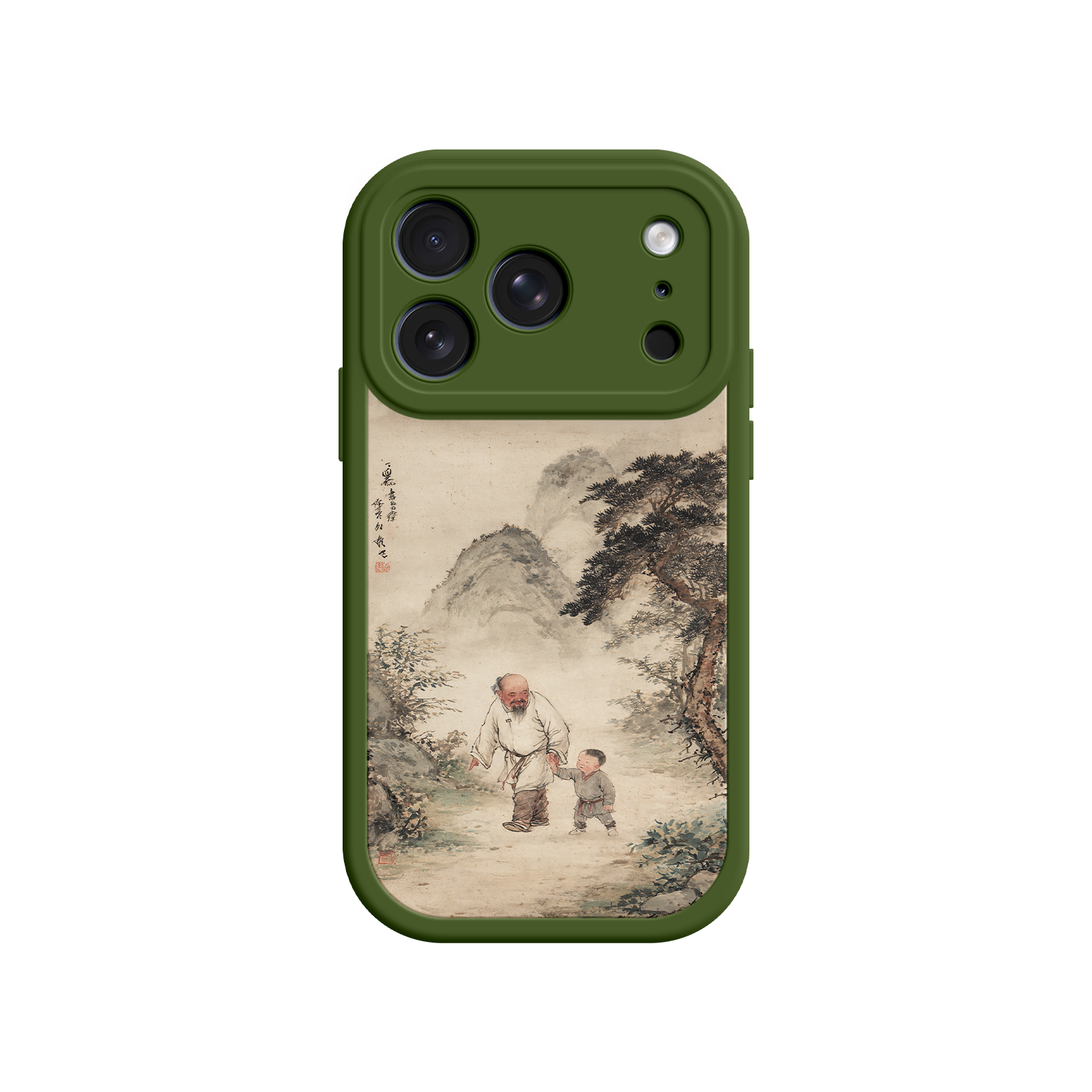 Green iPhone case with classic Chinese art