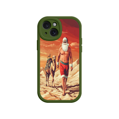 #MC0028 Factory Wholesale Desert Santa iPhone 17 Case – Funny Christmas Design, Muscular Santa & Camel, Holiday Heat Vibes