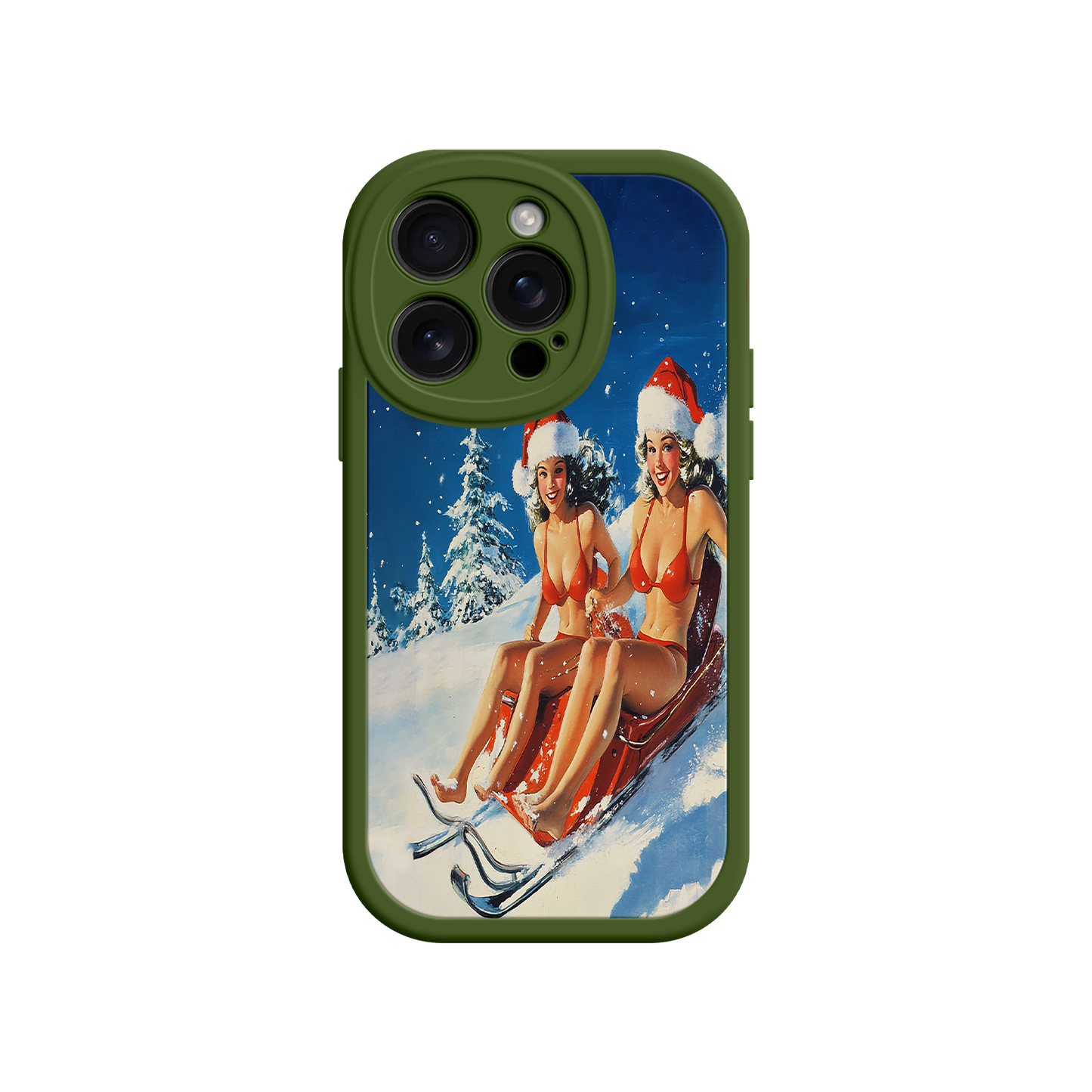 #MC0027 Factory Wholesale Santa Bikini Sled iPhone 17 Case – Funny Christmas Design, Sexy Holiday Vibes, Winter Wonderland Art